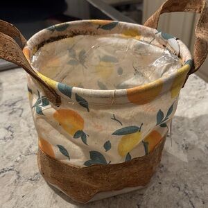 Lemon Print Fabric Basket with Cork Accents